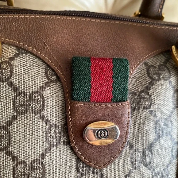 Vintage Gucci Boston Bag GG Monogram + Unbranded Web Stripe Strap - Picture 11 of 15